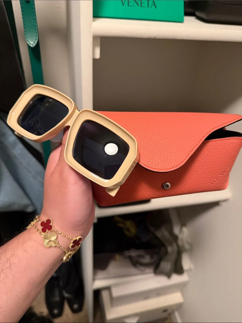 Loewe Beige Square-Frame Sunglasses with Orange Case